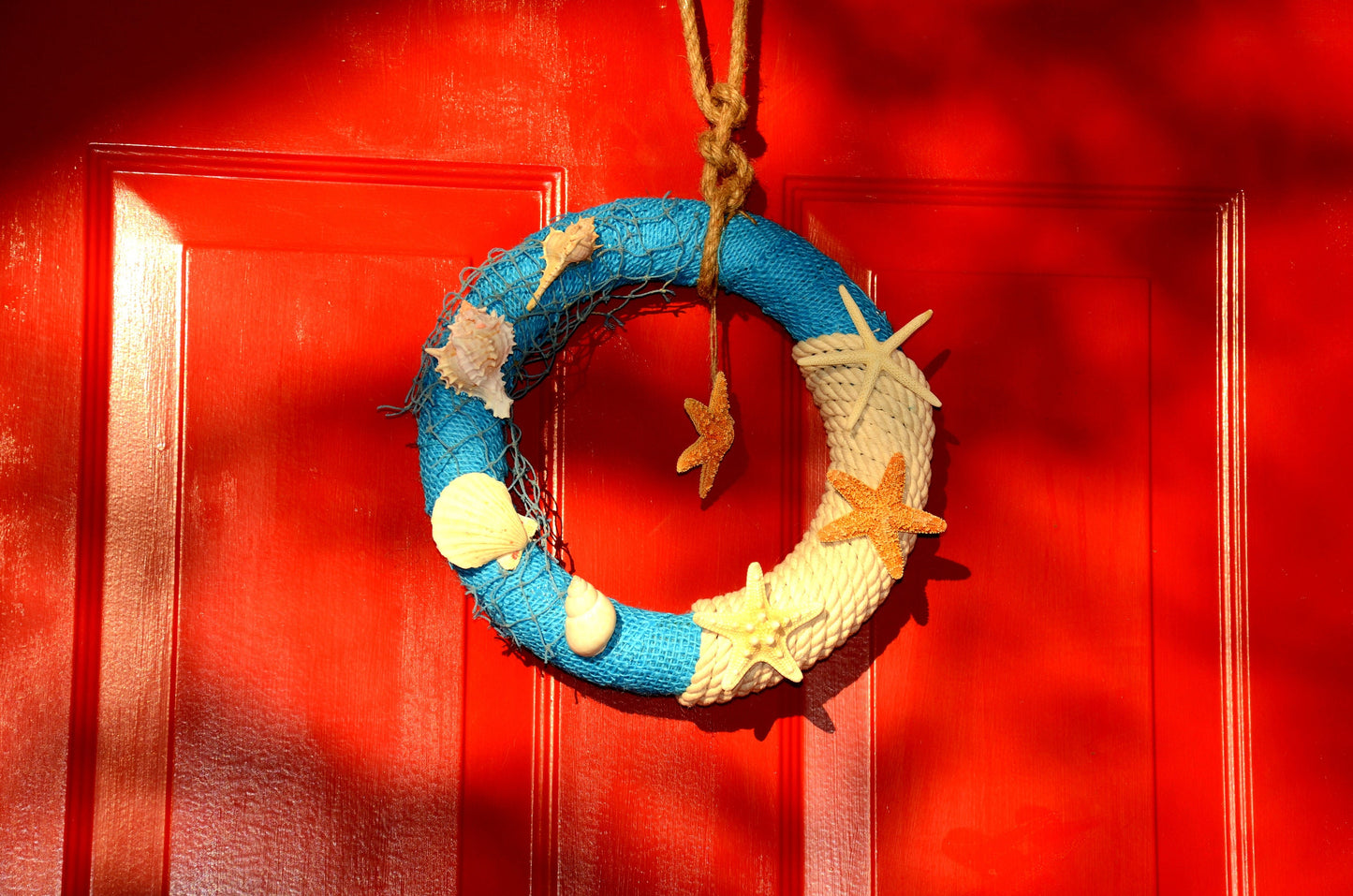 Rustic Nautical Wreath Front Door, Sea Shell Beach Decor, Navy Theme Bathroom or Nursery Decor, Sailor Style Coastal Wreath beach decor