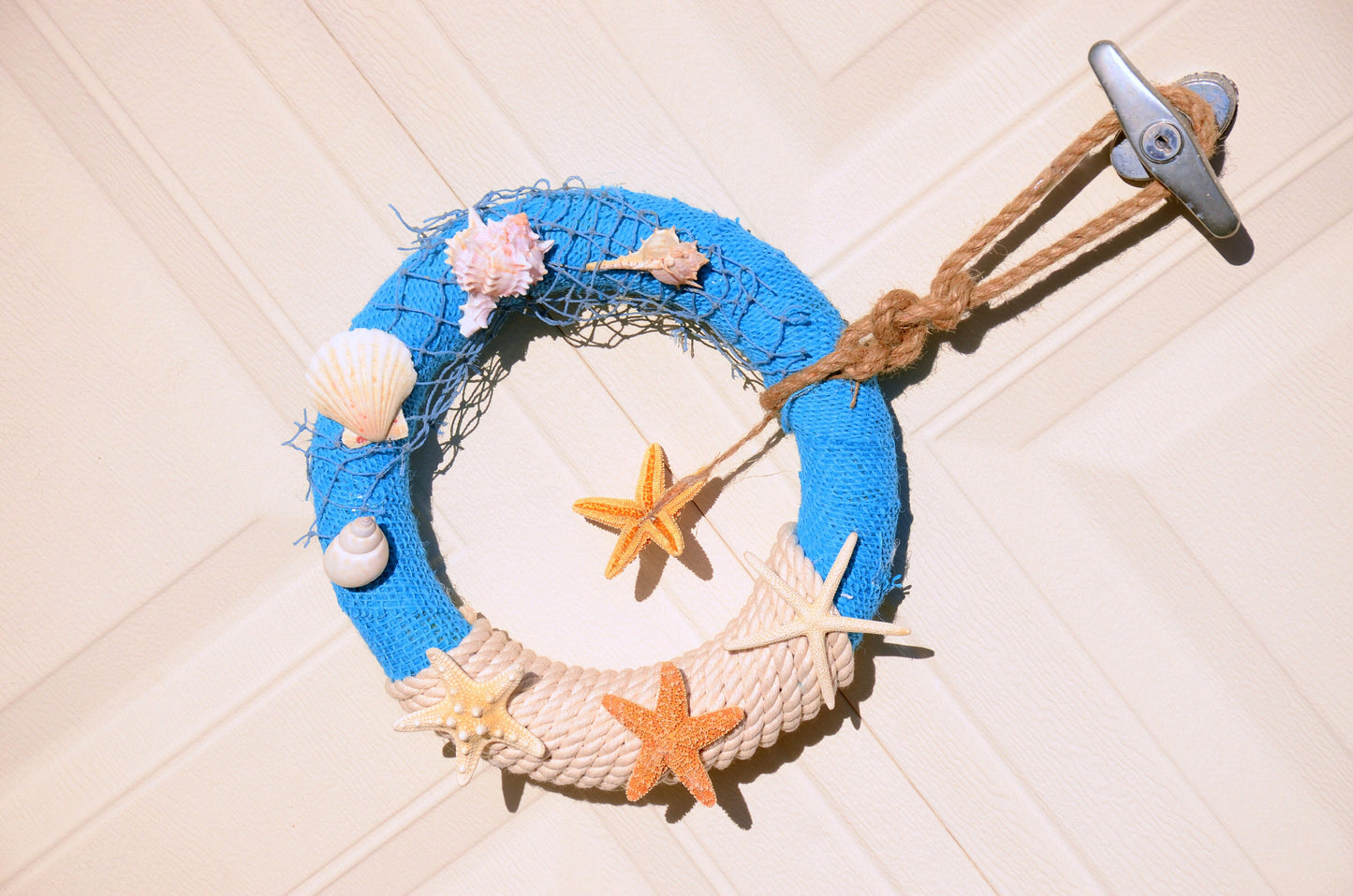 Rustic Nautical Wreath Front Door, Sea Shell Beach Decor, Navy Theme Bathroom or Nursery Decor, Sailor Style Coastal Wreath beach decor