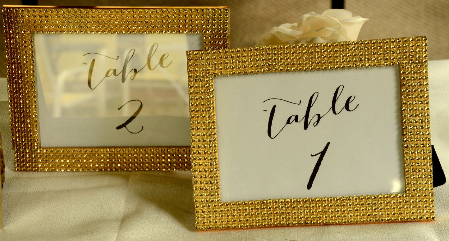 Set of 10 Rhinestone Table Numbers, Bling Guest Book Sign, Sparkle Wedding Decor, Bridal Shower Place Card Holders, Place Card Holders