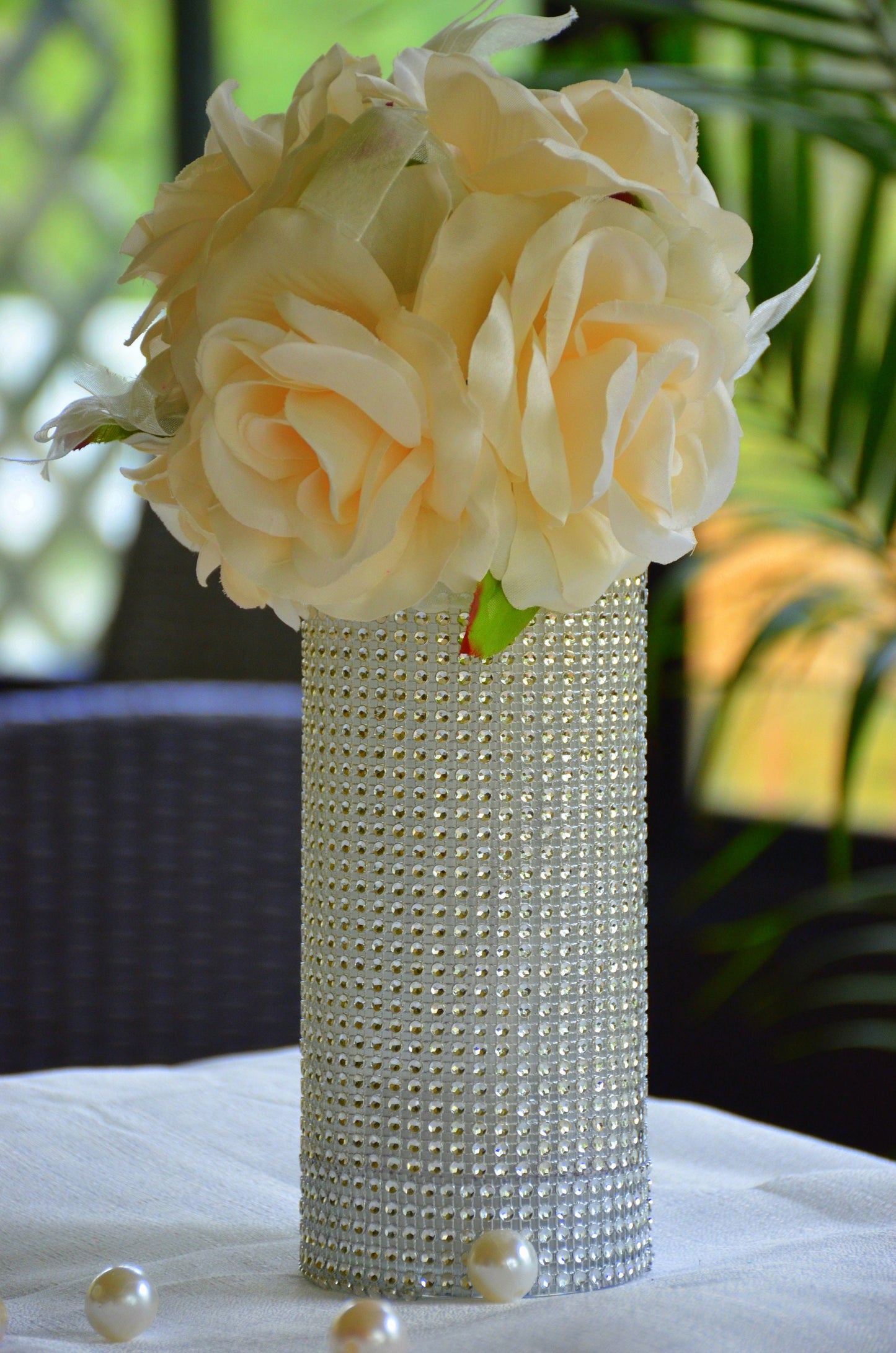 5 Piece Wedding Centerpiece Set, Silver Glitter Rhinestone Vases, Bridal Shower Decor, Glam Sparkle Vase Set, Elegant Wedding Table Decor