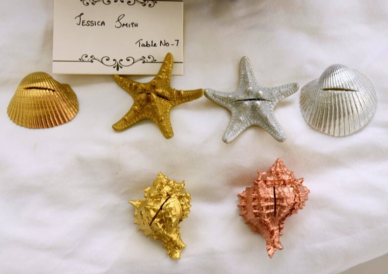 Starfish & Shell Place Card Holders β Beach Wedding Decor | Coastal Table Name Holders | Nautical Favors | Tropical Party Centerpiece, guest