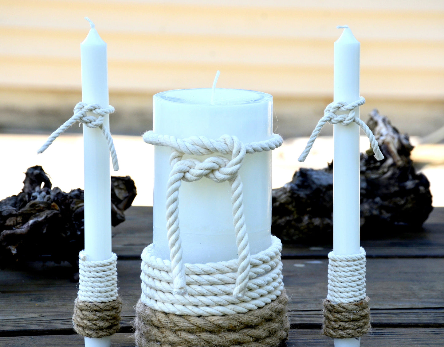 Wedding Unity Candle for Beach Wedding, Unity Candle Set, Vow Renewal, Nautical Wedding Ceremony Candle, Coastal Ceremony taper Candle