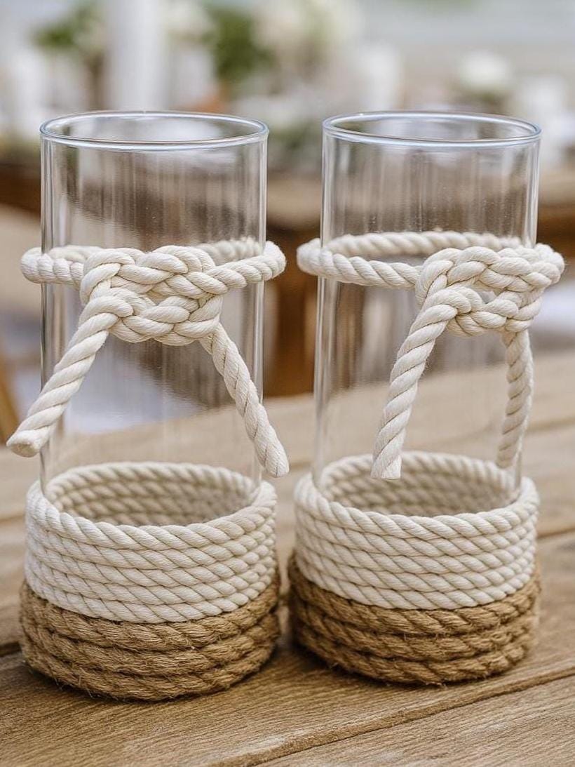 Seaside wedding, handmade beach wedding decor, beach wedding bulk vases, beach wedding accents, rope wrapped vase, nautical centerpiece