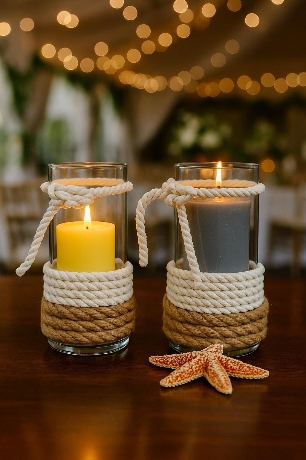 Rustic wedding decor, Beach wedding table centerpiece, Candle holder, Nautical knot theme wedding, Beach wedding decor, Cylinder vase