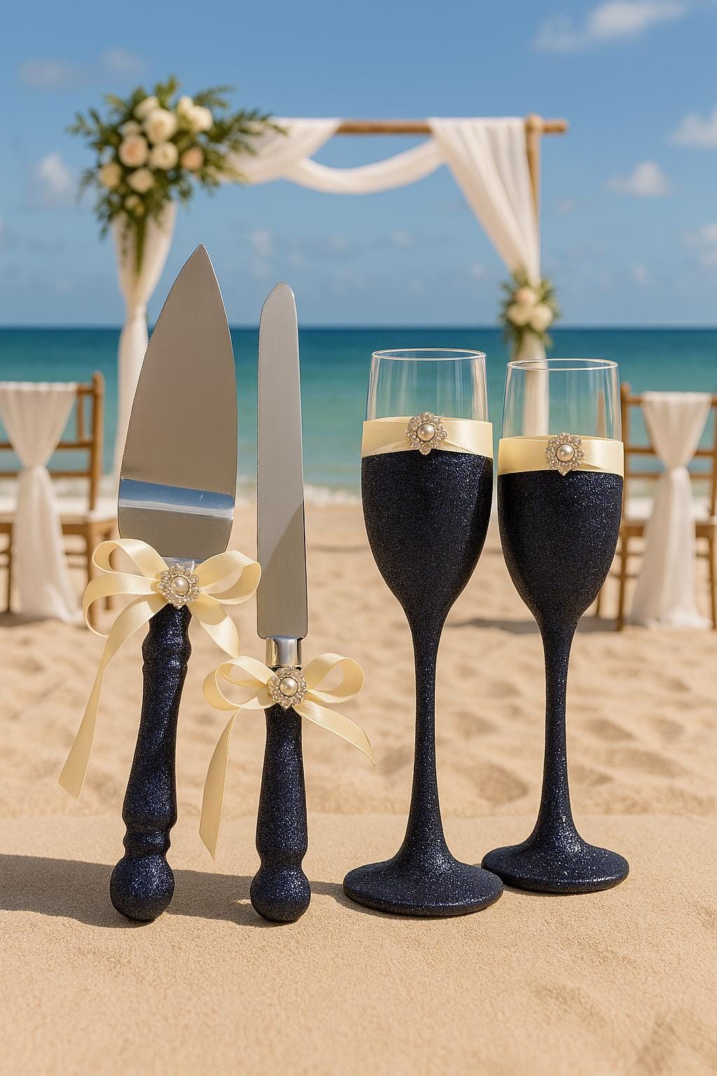 Steampunk Champagne Flutes & Wedding Cake Cutting Set, Toasting Glasses, Cake Server Set, Wedding Knife Serving Set, Toasting flutes wedding