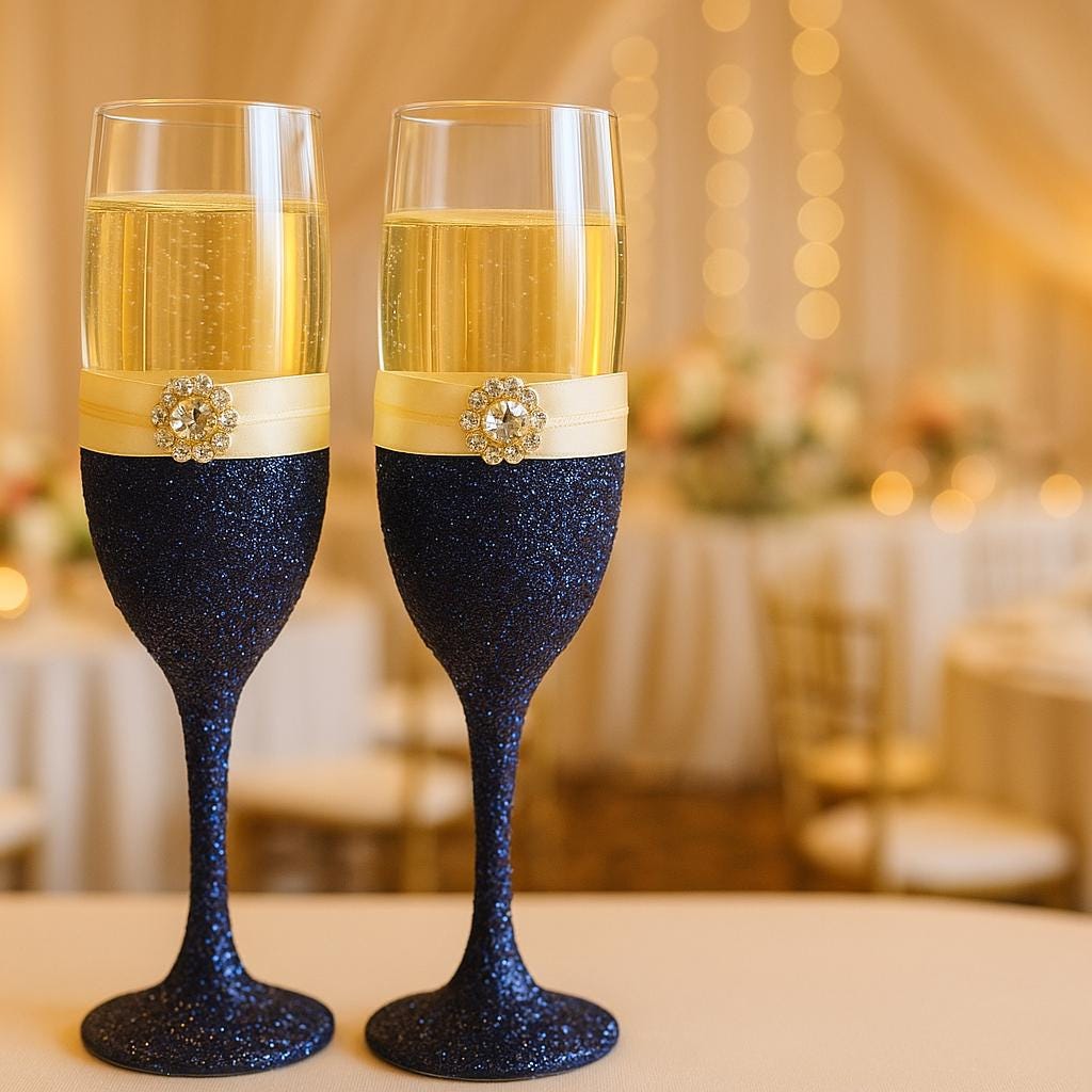 Glitter Flutes & Cake Server Set – Sparkle Champagne Glasses, Wedding Toasting Set, Shiny Cake Cutting Set, Bride Gift Idea, wedding Flute