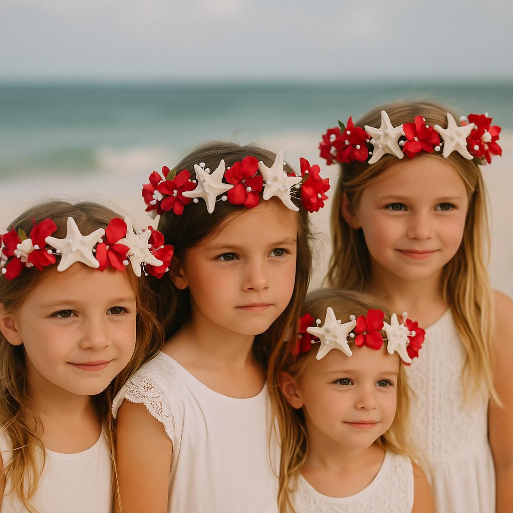 Beach Wedding Tiara, Veil, Bohemian Flower Wreath, Bride Headpiece, Bridal Wreath, Boho Flower Tiara with Starfish, Floral Bridal Crown