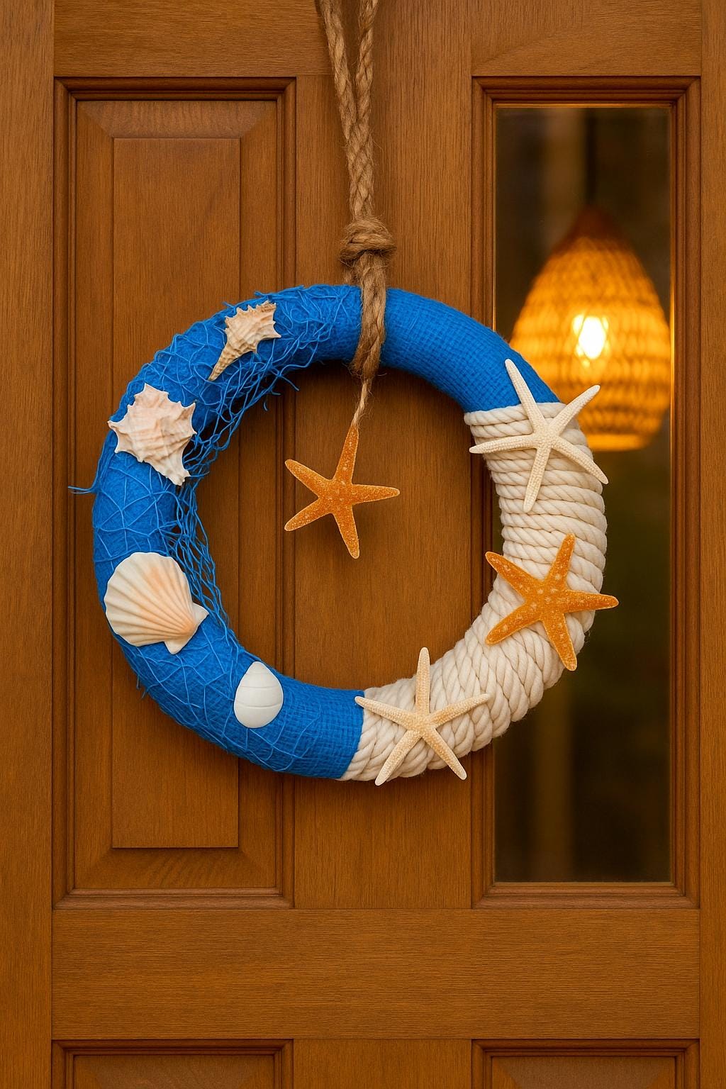 Rustic Nautical Wreath Front Door, Sea Shell Beach Decor, Navy Theme Bathroom or Nursery Decor, Sailor Style Coastal Wreath beach decor