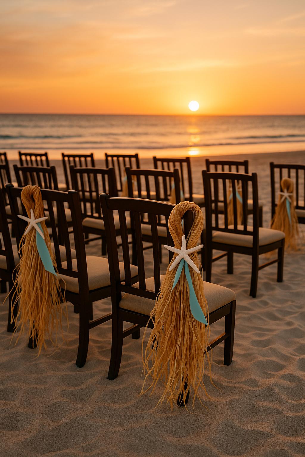 10 - Raffia Beach Wedding Aisle Decorations, Starfish Raffia, Coastal Wedding Aisle Runner, Nautical Chair Hanger, Destination Wedding Aisle