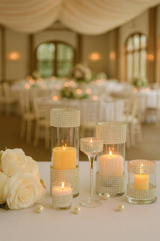 5-Piece sweet 16 decor, Rhinestone Wedding Centerpieces, Sparkle Vases for Bridal Shower, Glam Wedding Decor, Bridal Shower decor, Bling