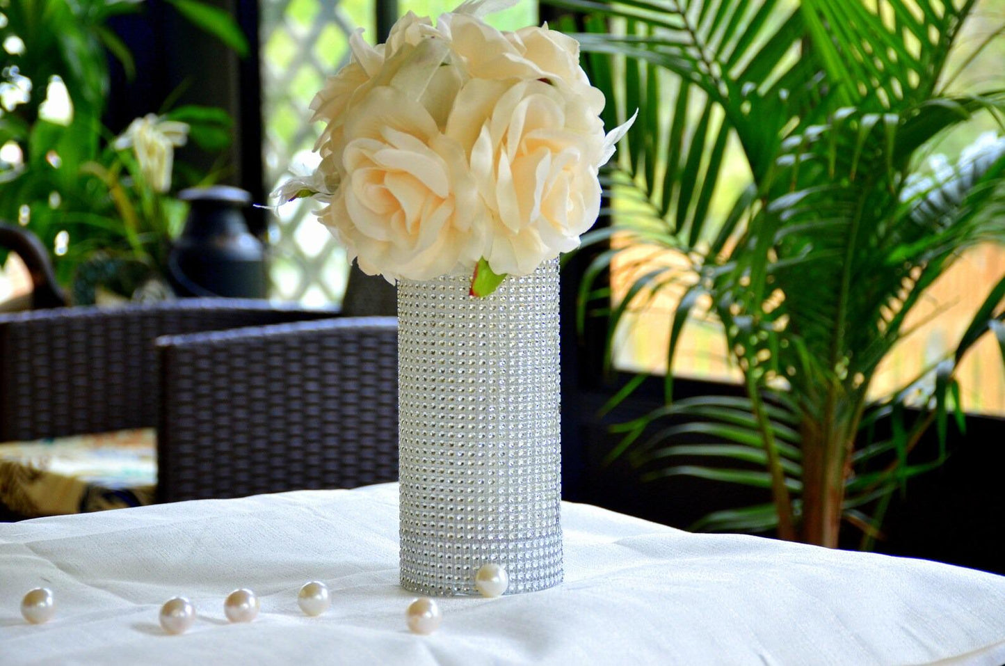 Set of 12- Centerpieces, Glam Centerpieces, Cylinder Vases, Rhinestone Decor, Quinceanera & Sweet 16 Decor, Wedding Table Decor, Bling Vase