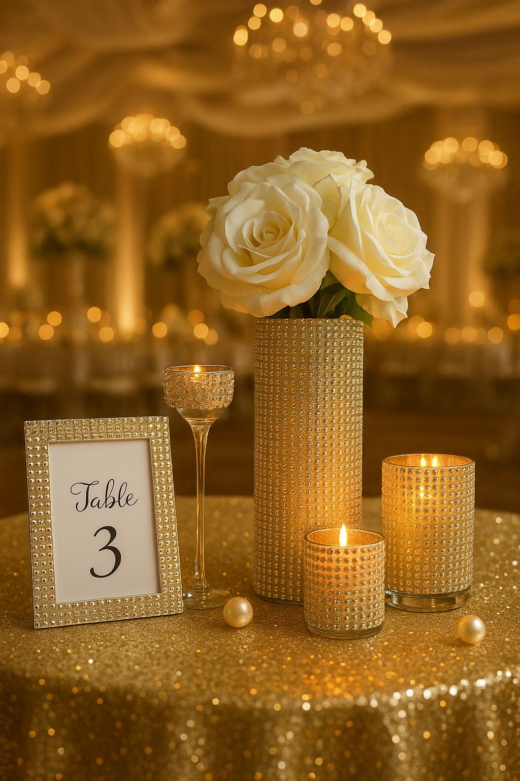 5 Piece Wedding Centerpiece Set, Silver Glitter Rhinestone Vases, Bridal Shower Decor, Glam Sparkle Vase Set, Elegant Wedding Table Decor