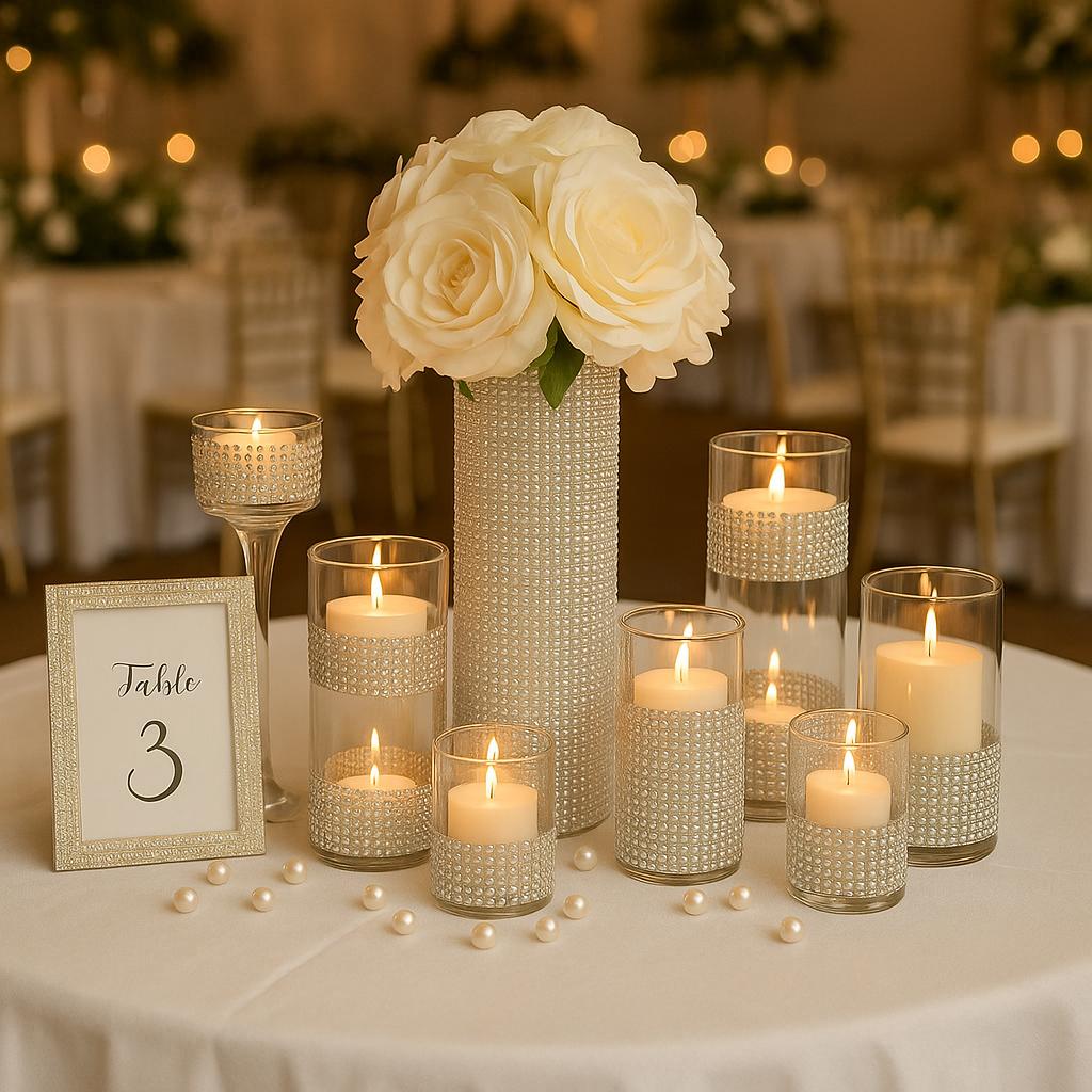 5 piece set - Glam Wedding Centerpiece Set, Silver Rhinestone Vases, Table Decor, Bridal Shower & Reception Decoration, Wedding Table Decor