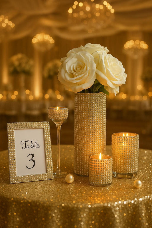 5 piece set - Glam Wedding Centerpiece Set, Silver Rhinestone Vases, Table Decor, Bridal Shower & Reception Decoration, Wedding Table Decor