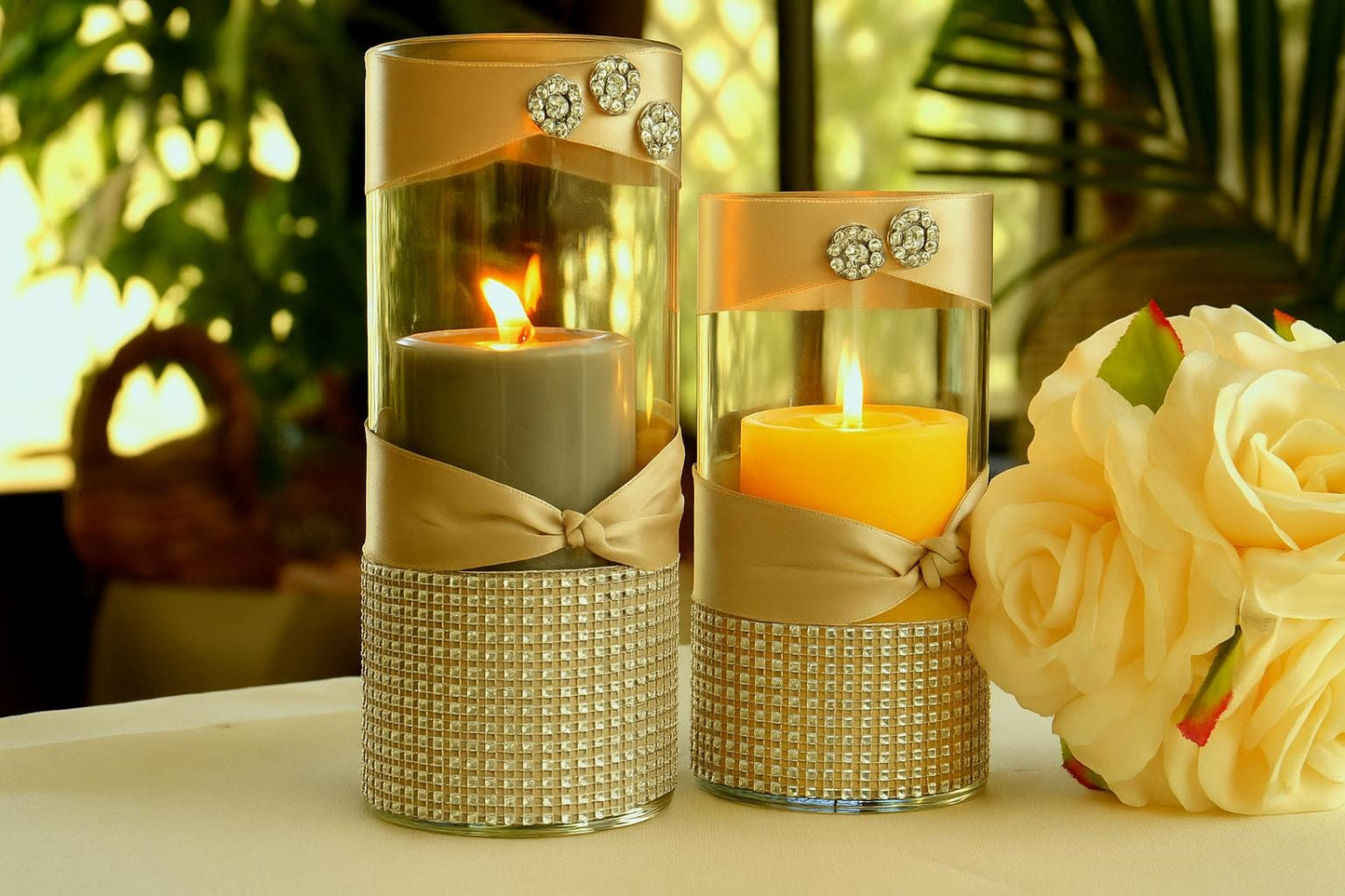 Set of 2 - Gold Bling Vase, Rhinestone Wedding Vase, Glam Centerpiece, Bridal Shower Decor, Bouquet Holder, Table Centerpiece, Wedding Decor