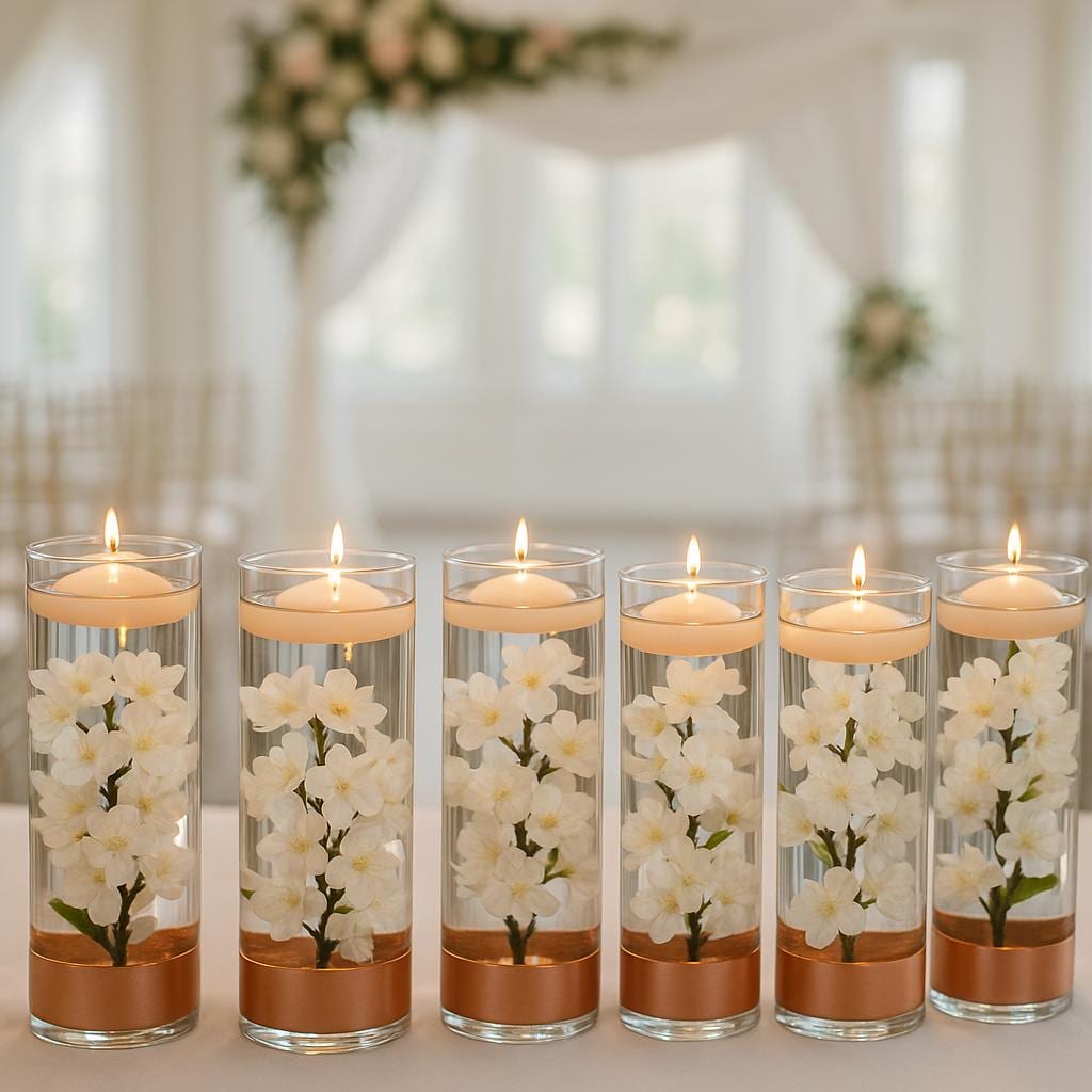 Set of 5- Wedding Floral Arrangement, Wedding Centerpieces, Silk Floral Arrangement, Wedding Floral Decor, Floating Candle Centerpiece