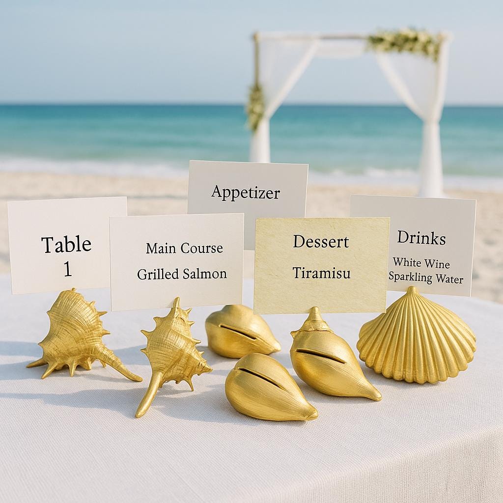 Pack of 15- Escort card holder, beach card holders, seashell place holder, table name holder, rustic wedding decor, nautical table decor,