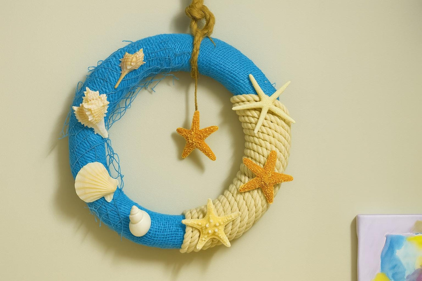 Rustic Nautical Wreath Front Door, Sea Shell Beach Decor, Navy Theme Bathroom or Nursery Decor, Sailor Style Coastal Wreath beach decor