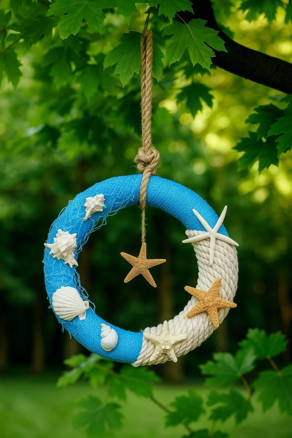 Rustic Nautical Wreath Front Door, Sea Shell Beach Decor, Navy Theme Bathroom or Nursery Decor, Sailor Style Coastal Wreath beach decor