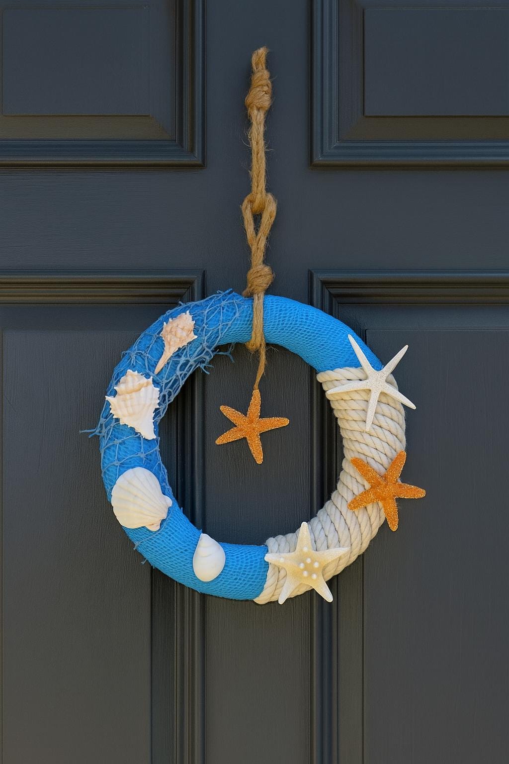 Rustic Nautical Wreath Front Door, Sea Shell Beach Decor, Navy Theme Bathroom or Nursery Decor, Sailor Style Coastal Wreath beach decor
