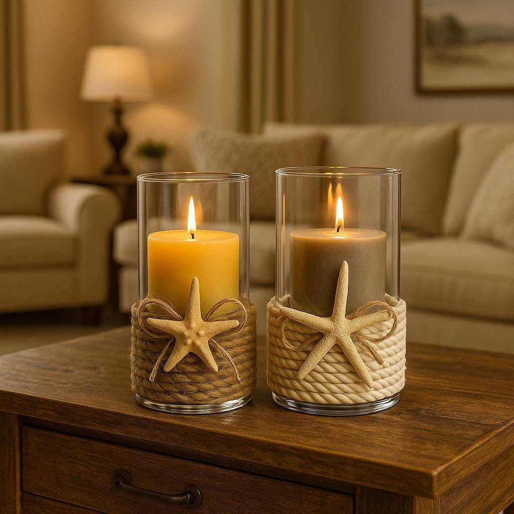 Farmhouse decor, Beach Wedding Centerpiece, Beach House Decor, Bathroom Decor, Rustic Decor, Coastal Candle Decor, sea side wedding decor