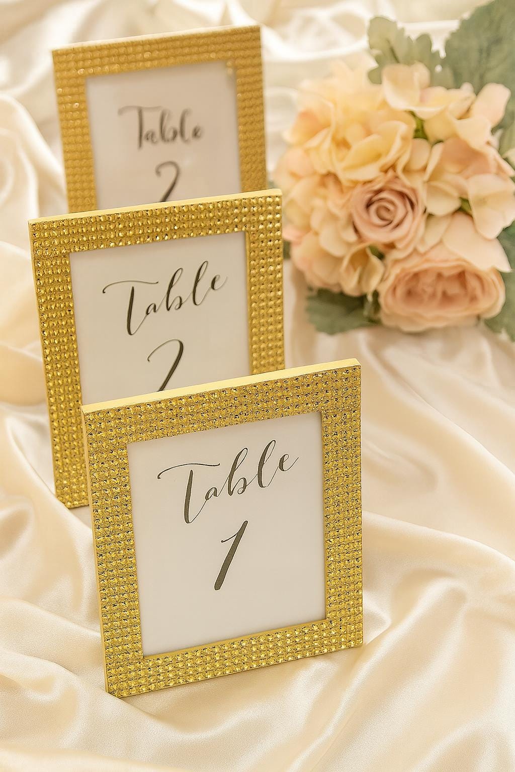 Set of 10 Rhinestone Table Numbers, Bling Guest Book Sign, Sparkle Wedding Decor, Bridal Shower Place Card Holders, Place Card Holders