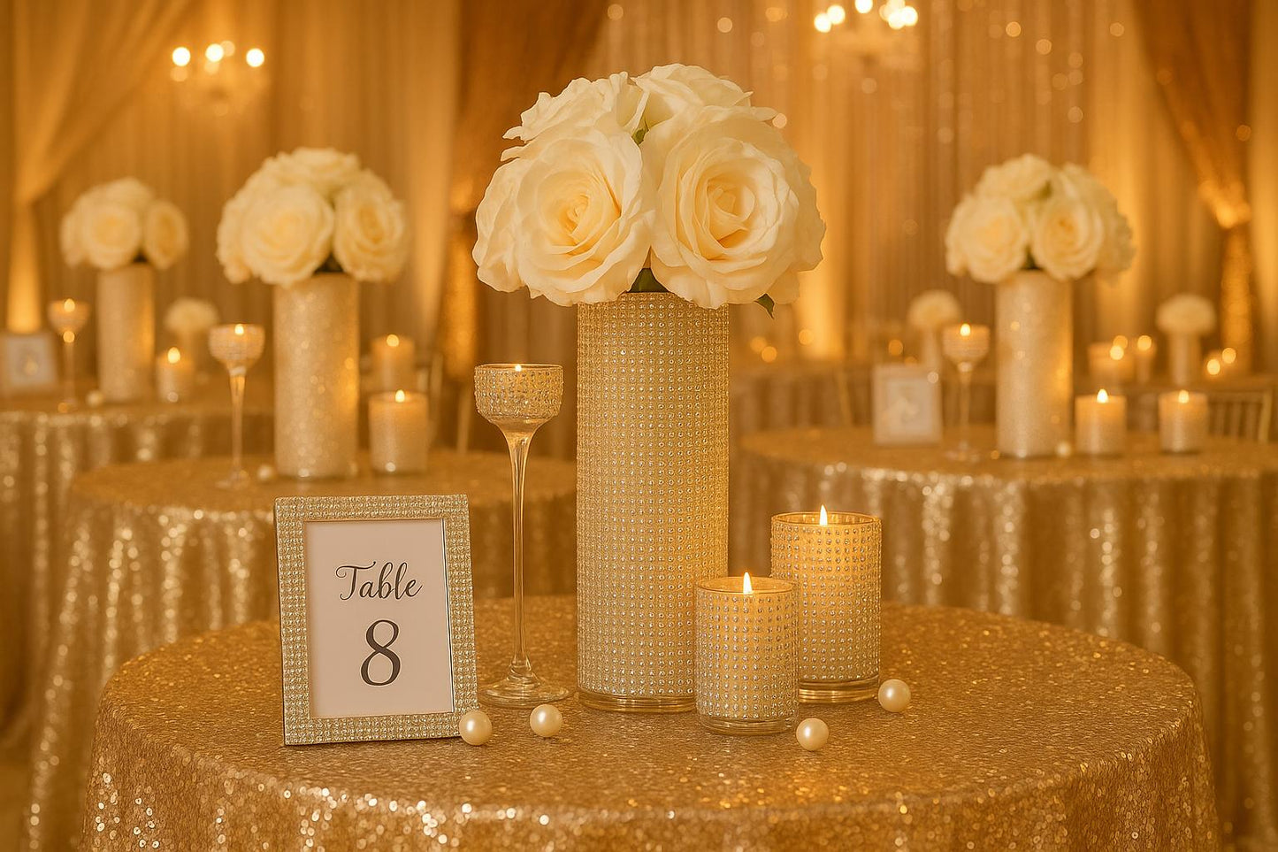 5 piece set - Glam Wedding Centerpiece Set, Silver Rhinestone Vases, Table Decor, Bridal Shower & Reception Decoration, Wedding Table Decor