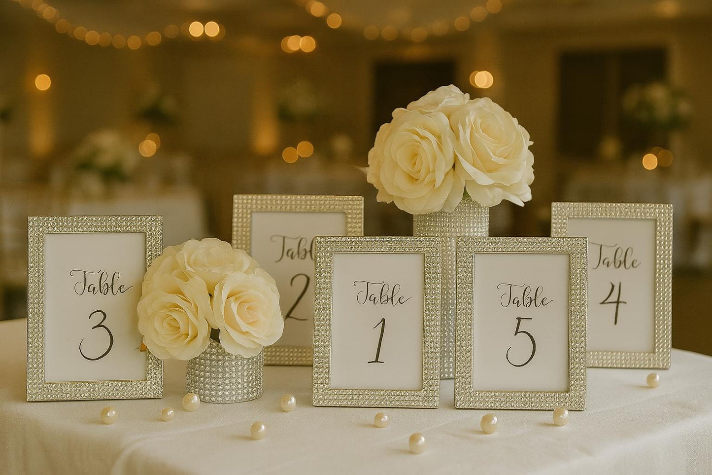 5 piece set - Glam Wedding Centerpiece Set, Silver Rhinestone Vases, Table Decor, Bridal Shower & Reception Decoration, Wedding Table Decor
