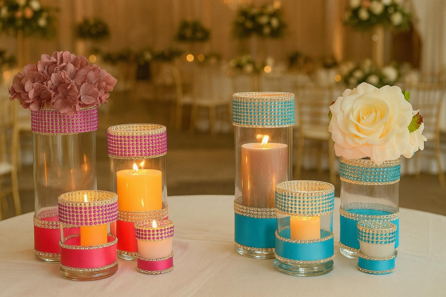 Gender Reveal Party decor, Bridal Shower Table Decor, Glam Wedding Vases, Sparkle Table Centerpiece, Elegant Reception decor, Baby Shower