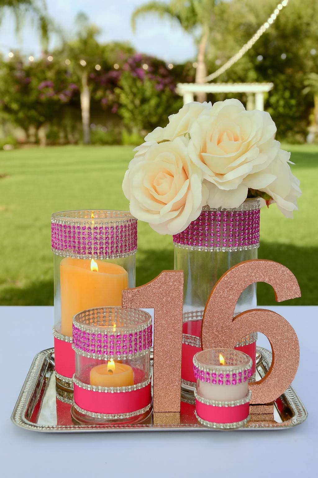Wedding Centerpiece Set, Glam Cylinder Vases, Bridal Shower Decor, Sparkle Rhinestone Vases, Elegant Wedding Table Decoration - Set of 4