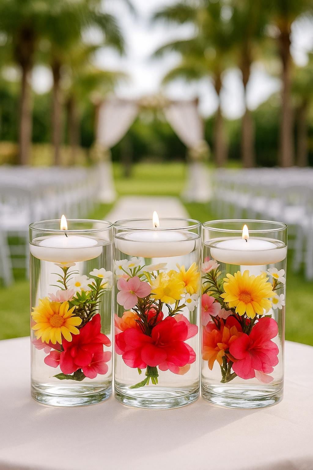 Silk Floral Wedding Centerpiece, Tall Cylinder Vase Decor, Faux Flower Arrangement for Wedding or Home decor, glass Wedding centerpieces