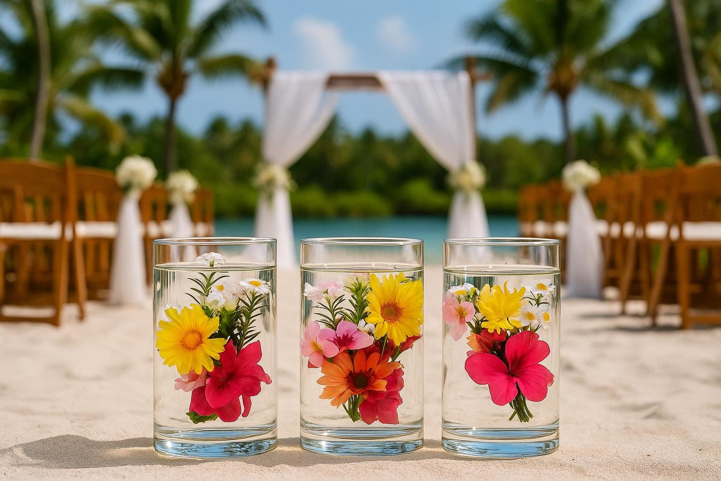 Silk Floral Wedding Centerpiece, Tall Cylinder Vase Decor, Faux Flower Arrangement for Wedding or Home decor, glass Wedding centerpieces