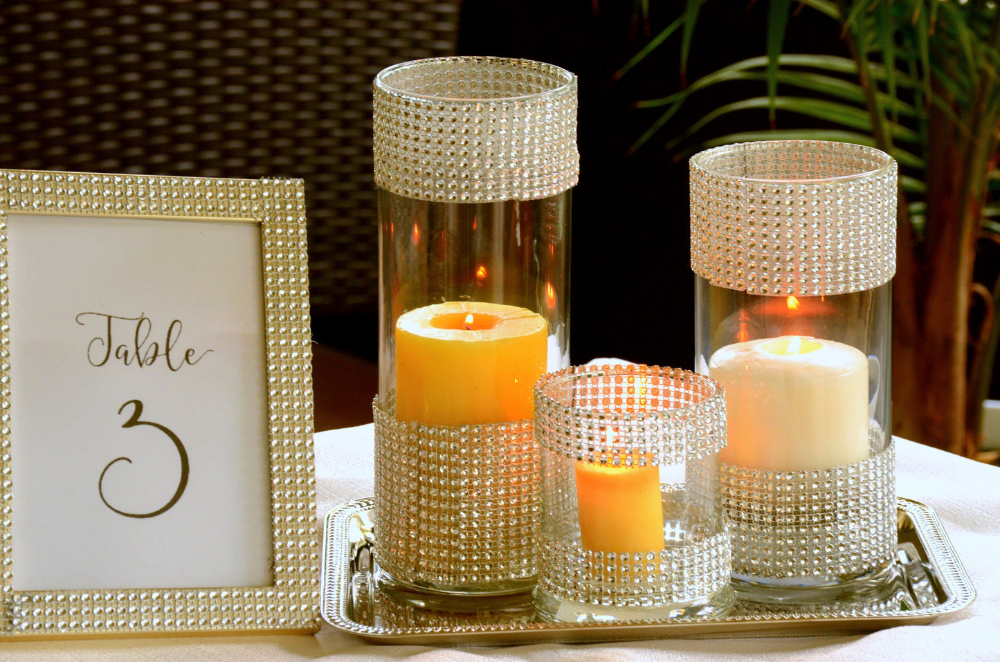 Set of 3-Wedding decors,Bridal shower,Rhinestone Centerpieces,glass Vase with bling,Glam Vase,wedding,bling vase,table centerpiece,bling