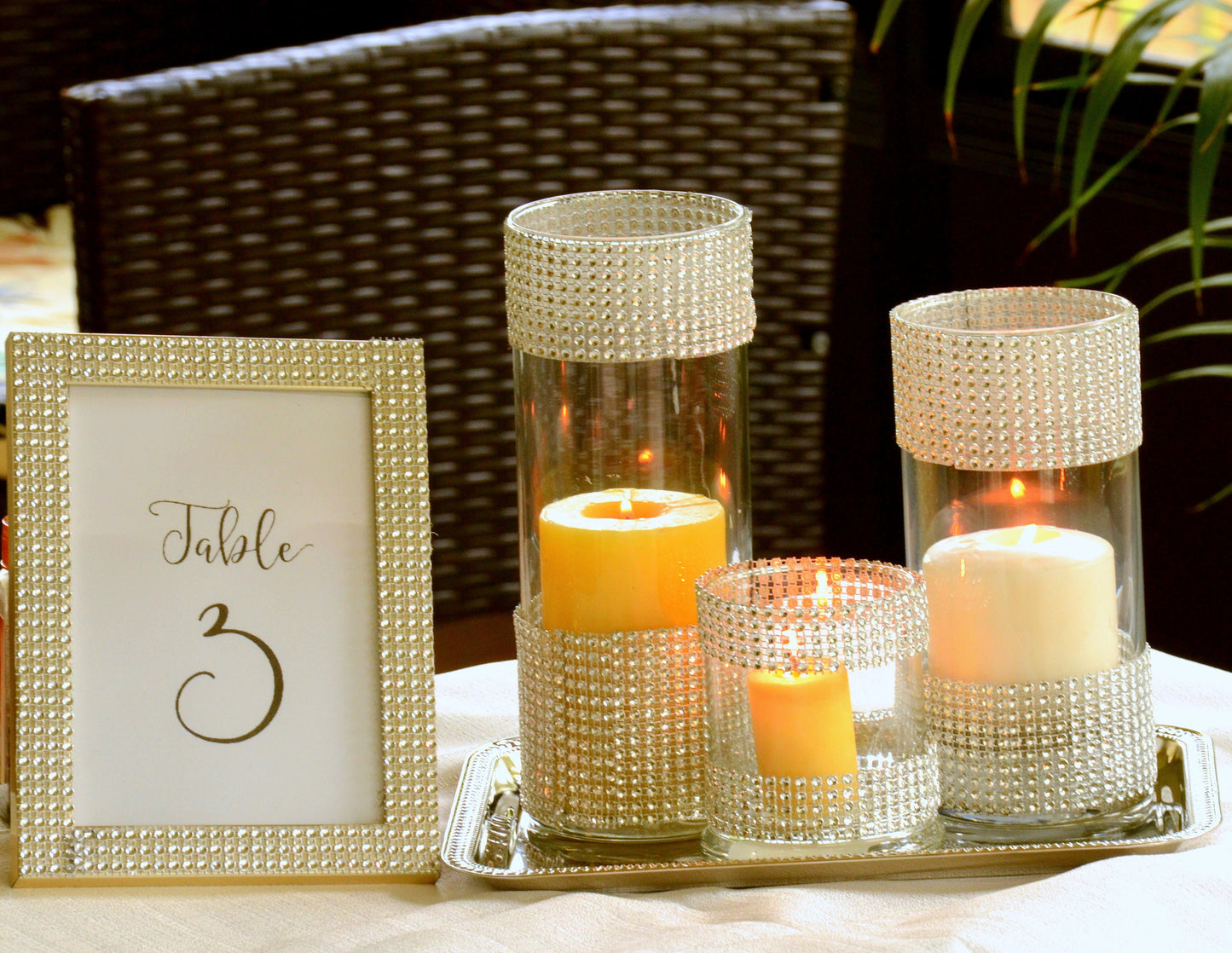 Set of 3-Wedding decors,Bridal shower,Rhinestone Centerpieces,glass Vase with bling,Glam Vase,wedding,bling vase,table centerpiece,bling