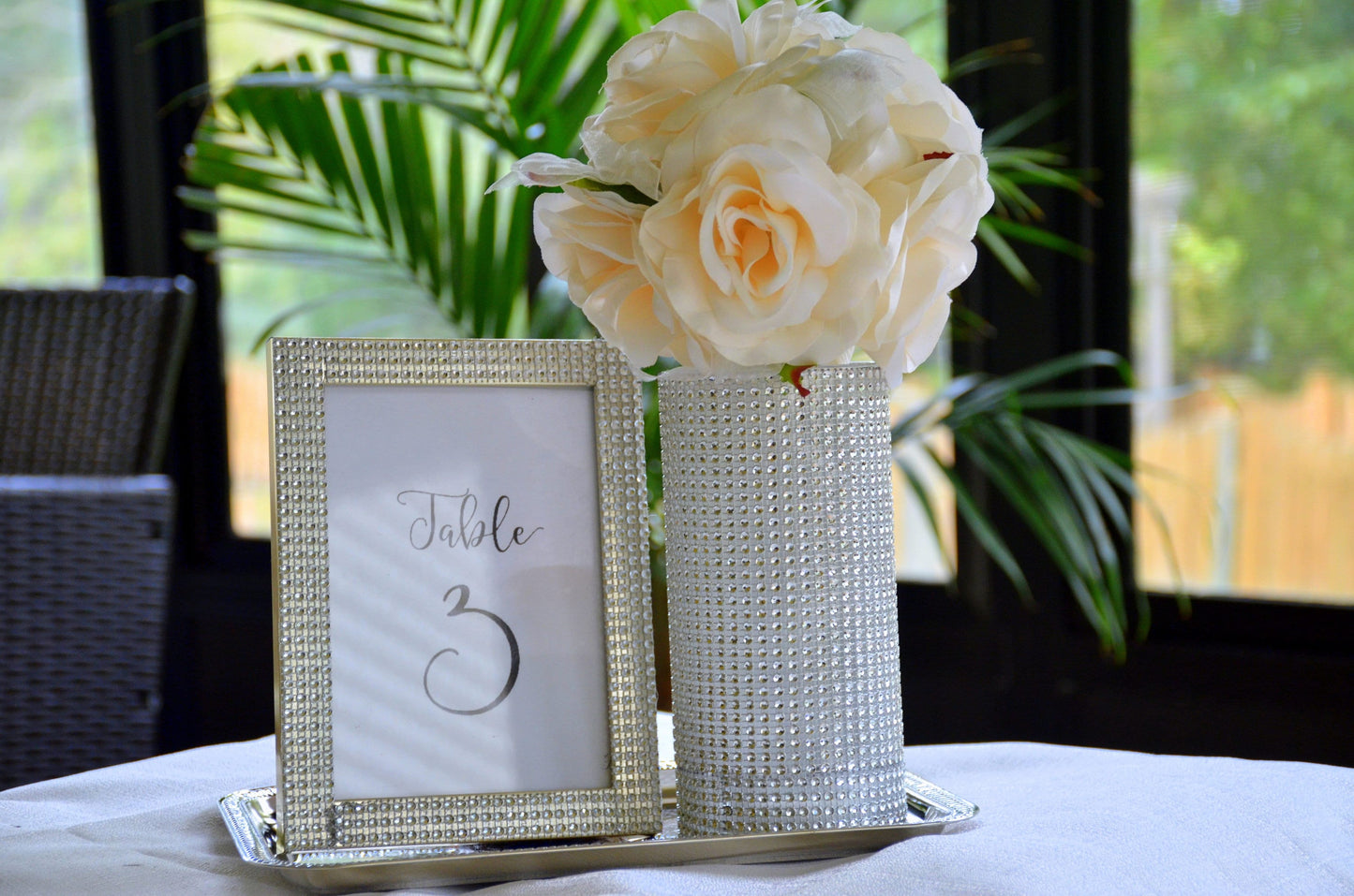 Set of 12- Centerpieces, Glam Centerpieces, Cylinder Vases, Rhinestone Decor, Quinceanera & Sweet 16 Decor, Wedding Table Decor, Bling Vase