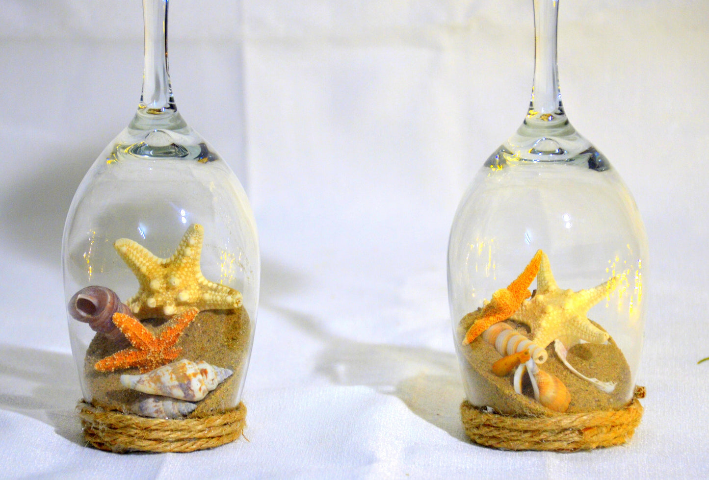 Wine Glass Candle Holders, Beach House Decor wedding Table Centerpiece, Coastal Lake House Bathroom Decor, Nautical Candle, Beach Wedding