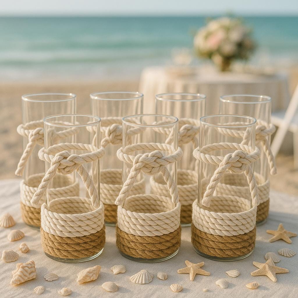 Rustic wedding decor, Beach wedding table centerpiece, Candle holder, Nautical knot theme wedding, Beach wedding decor, Cylinder vase