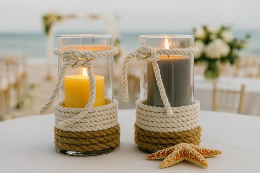 Rustic wedding decor, Beach wedding table centerpiece, Candle holder, Nautical knot theme wedding, Beach wedding decor, Cylinder vase