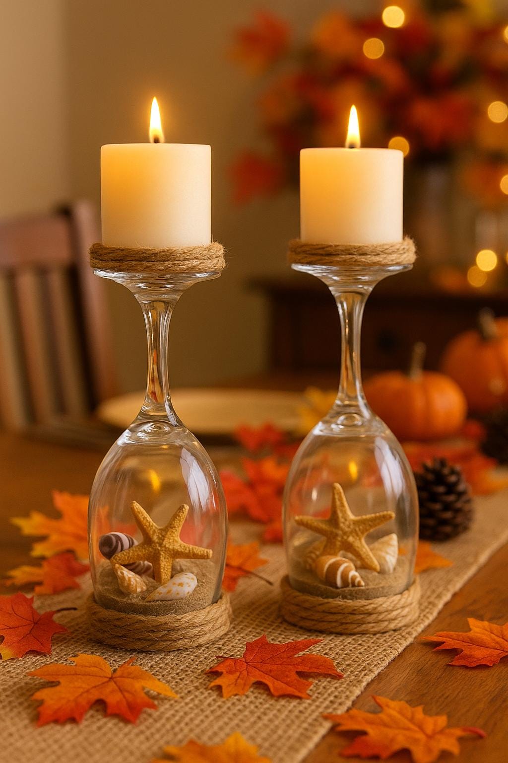 Wine Glass Candle Holders, Beach House Decor wedding Table Centerpiece, Coastal Lake House Bathroom Decor, Nautical Candle, Beach Wedding