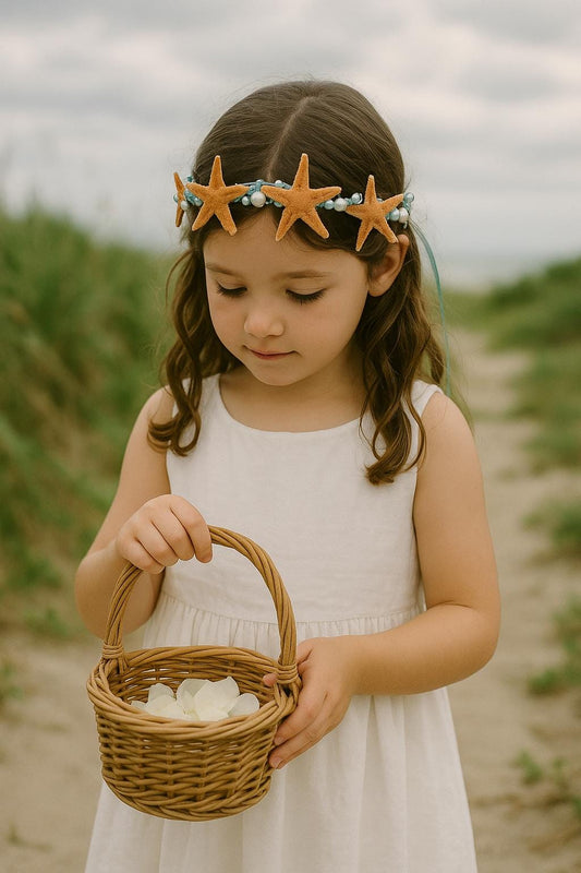 Starfish Bridal Tiara, Mermaid Crown, Floral Headband, Seashell Tiara Starfish Veil, Beach Wedding Hairpiece Boho Bride Crown, Wedding Tiara
