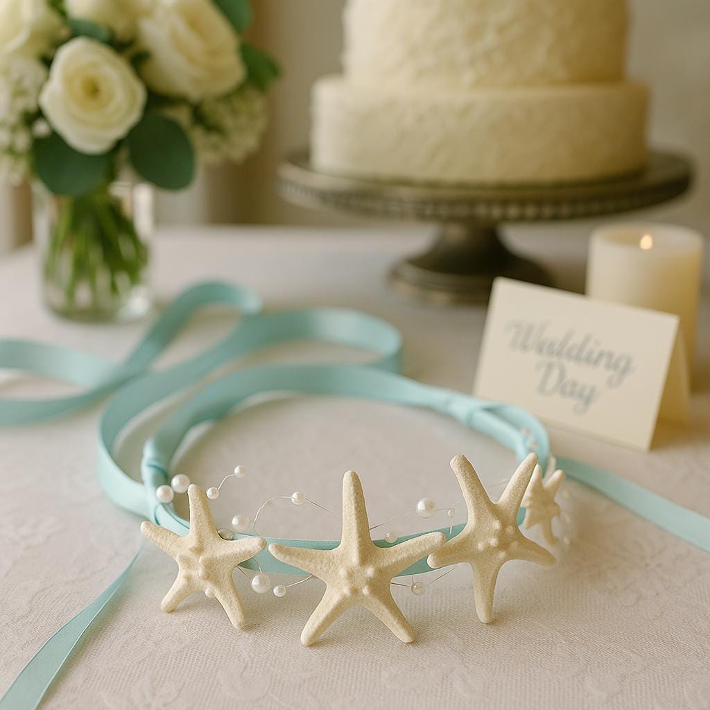 Starfish Bridal Tiara, Mermaid Crown, Floral Headband, Seashell Tiara Starfish Veil, Beach Wedding Hairpiece Boho Bride Crown, Wedding Tiara