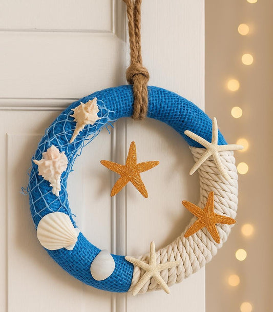 Rustic Nautical Wreath Front Door, Sea Shell Beach Decor, Navy Theme Bathroom or Nursery Decor, Sailor Style Coastal Wreath beach decor