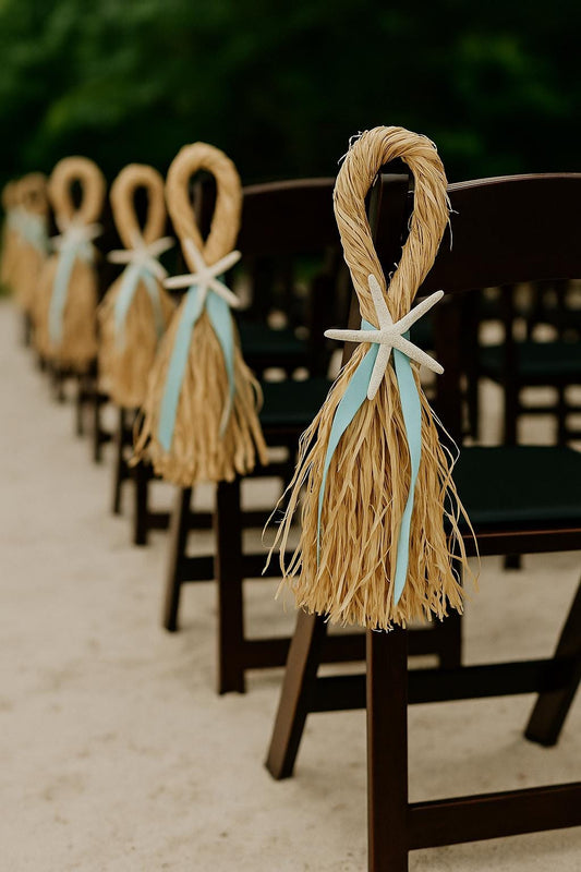 Beach Wedding Aisle Decorations, Starfish Raffia, Coastal Wedding Aisle Runner, Nautical Chair Hanger, Destination Wedding Aisle, Wedding