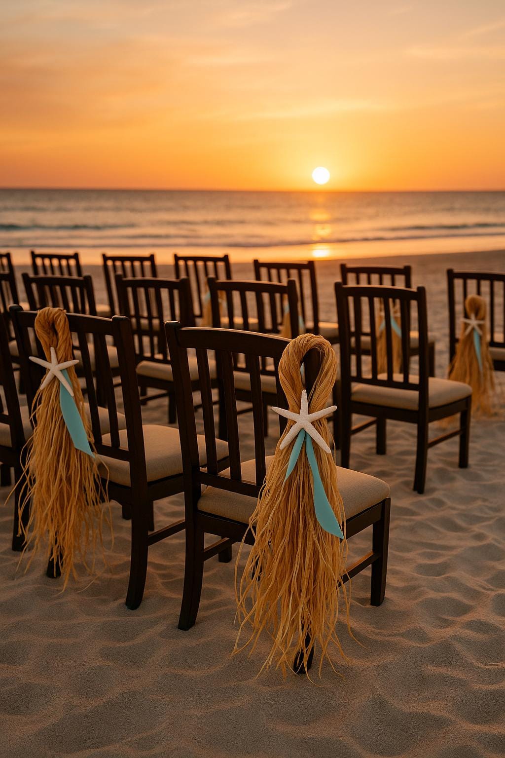 Beach Wedding Aisle Decorations, Starfish Raffia, Coastal Wedding Aisle Runner, Nautical Chair Hanger, Destination Wedding Aisle, Wedding