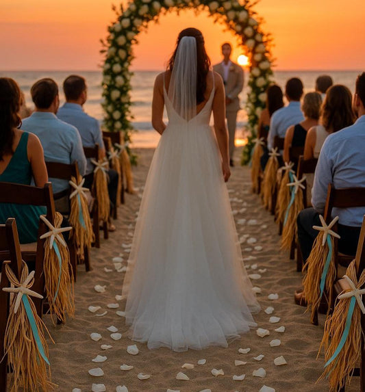10 - Raffia Beach Wedding Aisle Decorations, Starfish Raffia, Coastal Wedding Aisle Runner, Nautical Chair Hanger, Destination Wedding Aisle