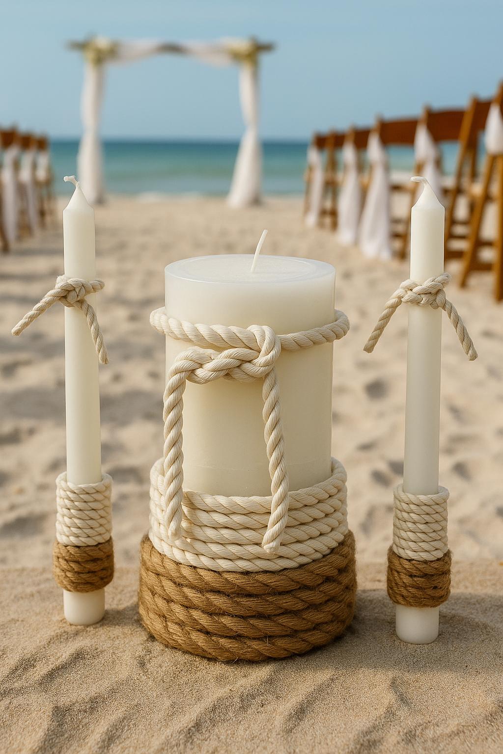 Wedding Unity Candle for Beach Wedding, Unity Candle Set, Vow Renewal, Nautical Wedding Ceremony Candle, Coastal Ceremony taper Candle