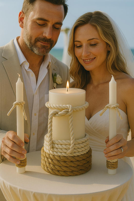 Wedding Unity Candle for Beach Wedding, Unity Candle Set, Vow Renewal, Nautical Wedding Ceremony Candle, Coastal Ceremony taper Candle