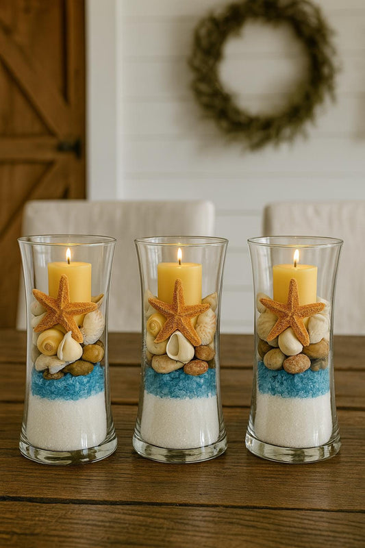 Nautical Candle Holder, Beach Wedding Centerpiece, Coastal Bathroom Decor, Bedside Table Accent, Rustic Farmhouse decor, Seaside Table Decor
