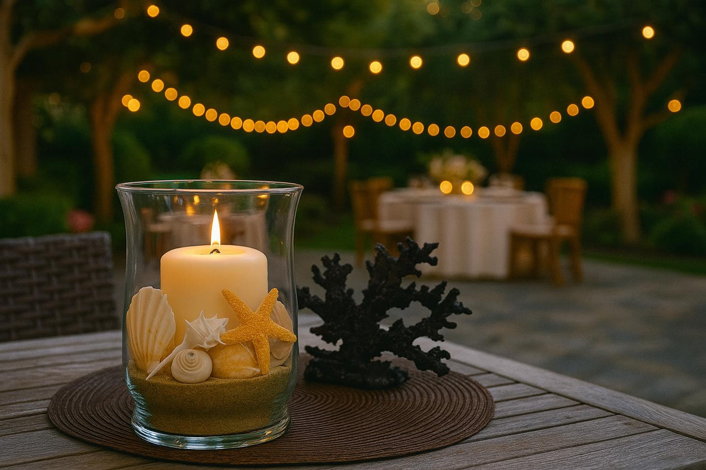 Coastal Wedding Table Decor | Nautical Centerpiece with Starfish & Shells | Beach Theme Reception Decoration | Ocean-Inspired Wedding Decor