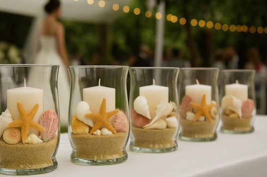 Coastal Wedding Table Decor | Nautical Centerpiece with Starfish & Shells | Beach Theme Reception Decoration | Ocean-Inspired Wedding Decor